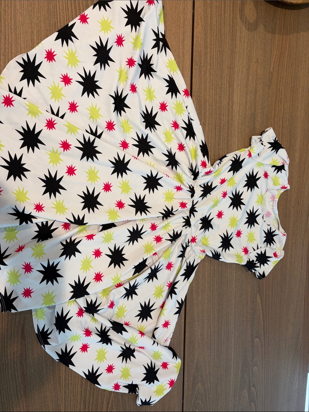 Dot Dot Smile White Dress with Black, Neon Yellow & Pink Starbursts